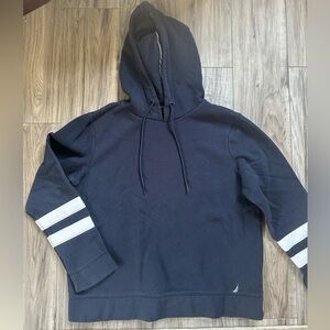 Nautica Dark Blue Hooded Sweatshirt with White Stripes Classic Size Small